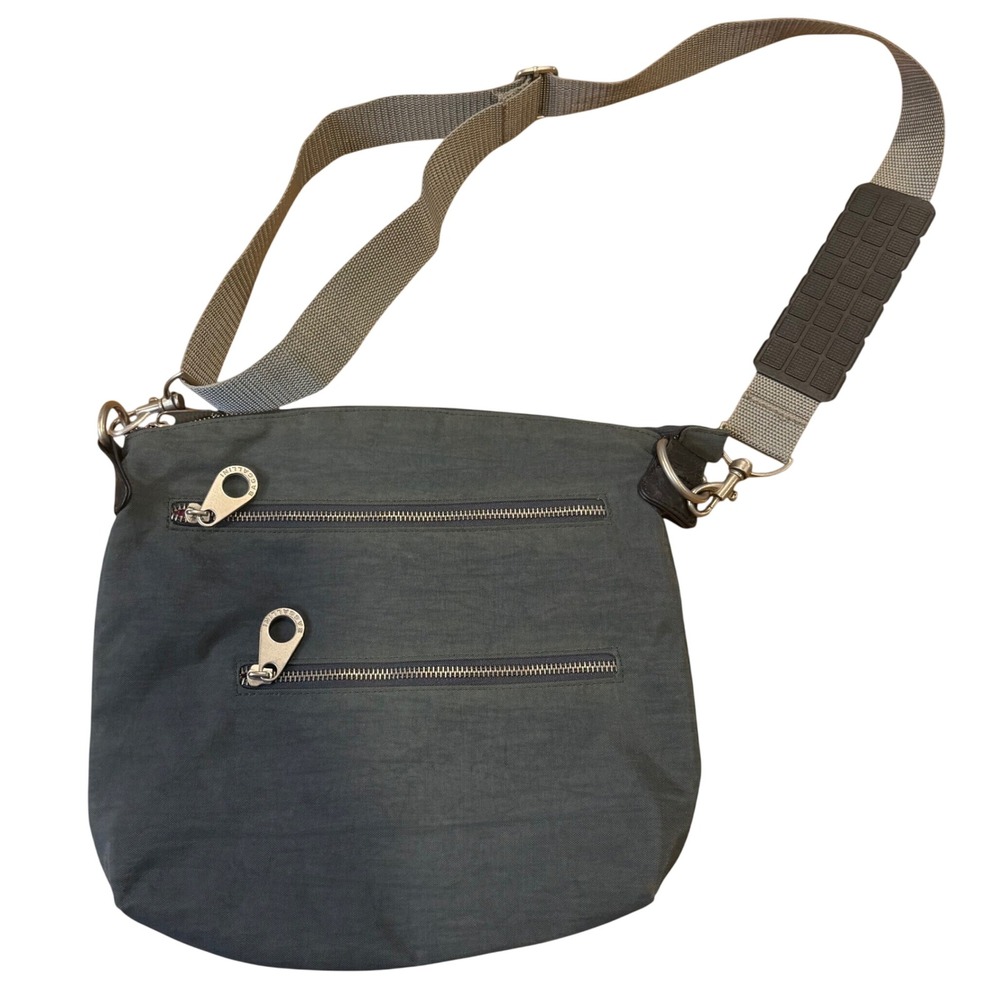 Baggallini Charcoal Gray Nylon Crossbody Bag Pink Lining Travel Purse Organizers
